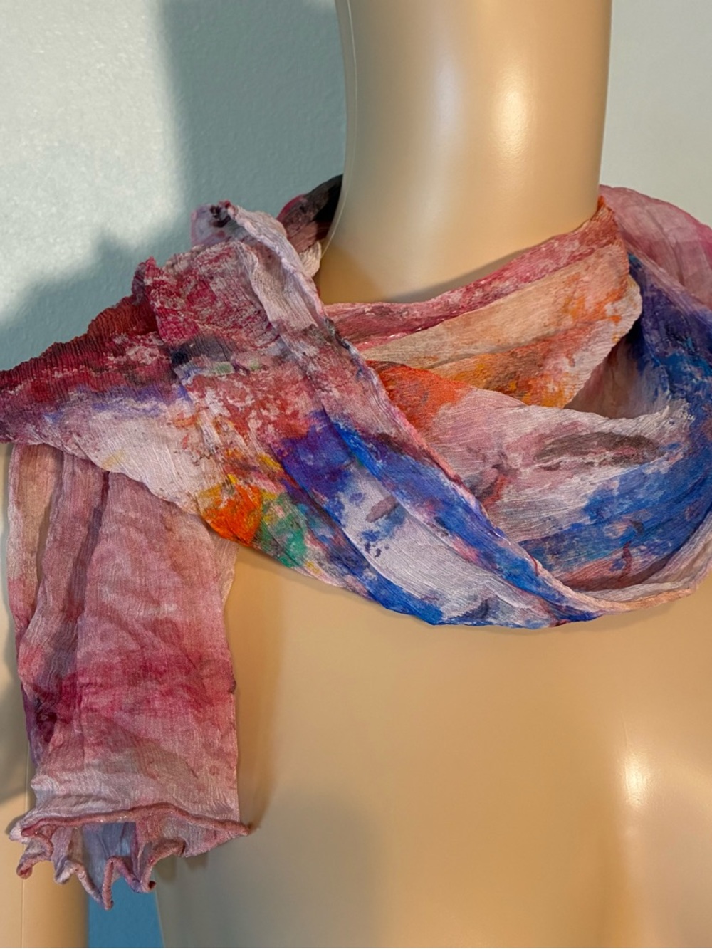 Chagall Women's Scarf OS 100% Soie Multicolor Watercolor Sheer Chiffon Fabric
